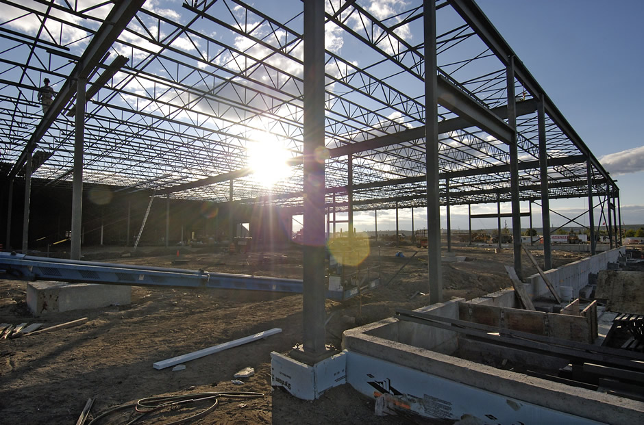 The steel framework of a building under construction