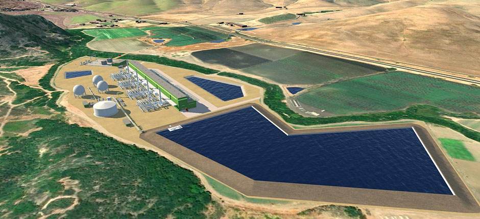 A visual rendering of Hydrostor's Pecho Project in California