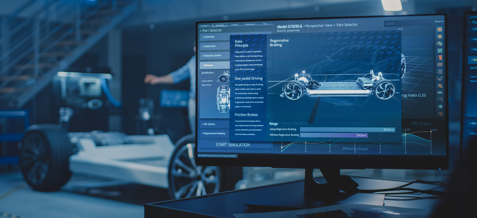A computer screen showing electric vehicle being designed