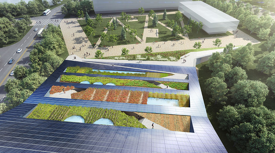 A rendering from above of EaRTH's vertical farm