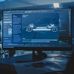 A computer screen showing electric vehicle being designed