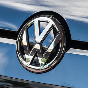 The Volkswagen logo on a vehicle