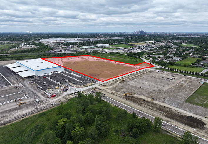 Aerial photograph showing the industrial vacant land for sale or lease at 2855 Dodge Drive, Windsor.