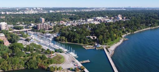 An aerial view of the Oakville harbour